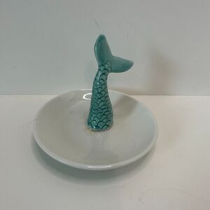 Mermaid Collectible Trinket Dish Tray Ring Jewelry Holder Ceramic Blue Tail